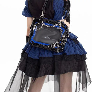 Qfdian Y2k Aesthetic Patchwork Chain Women's Handbags Vintage Fashion Punk Gothic Underarm Bag Streetwear Transparent Shoulder Ita Bags